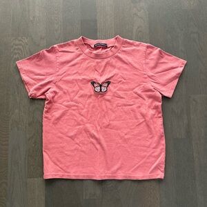Brandy Melville pink Helen butterfly tee